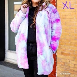 L&B Tie Dye Fur Print Coat-XL